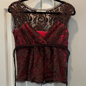 Anthropologie Lace Overlay Sleeveless Top